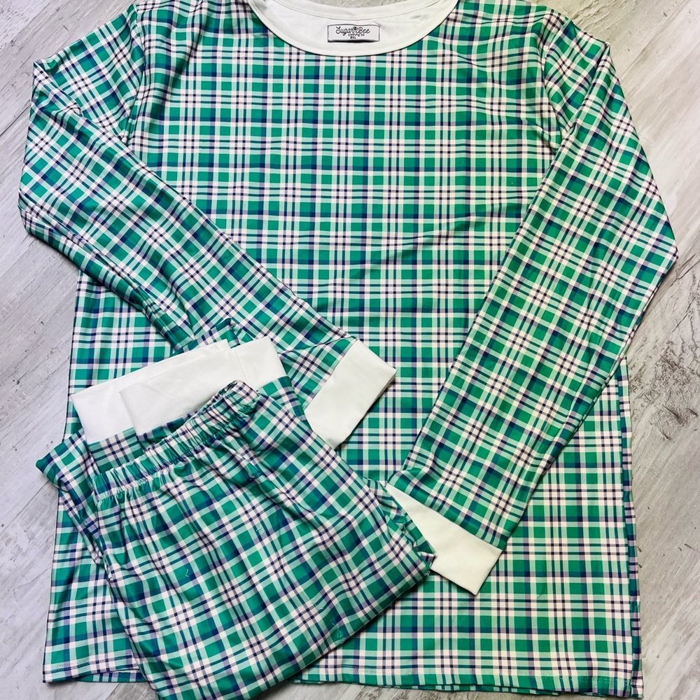 Sugar Bee Womens Loungewear Plaid Green Purple Pajamas 3XL. NWOT